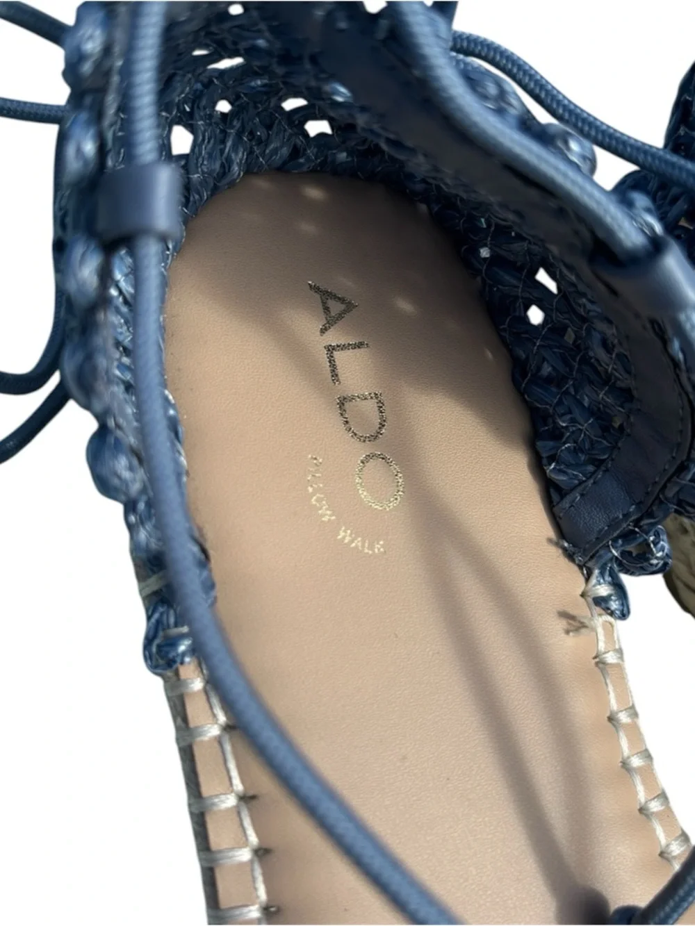 ALDO Picot Espadrille Lace-Up Sandal Wedge Boho Denim Size 8